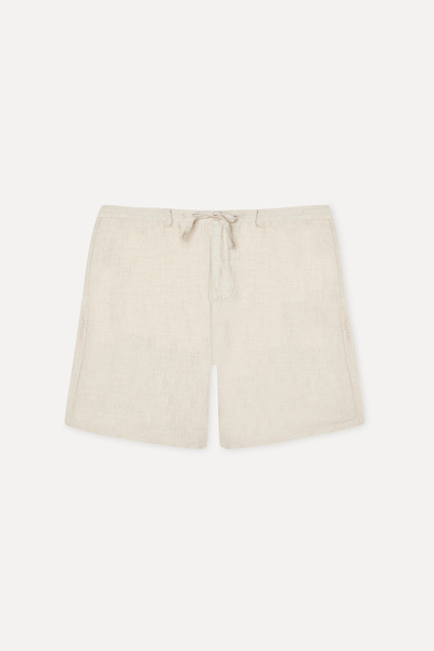 Mudo Men's Beige Color Straight Fit Linen Blend Shorts