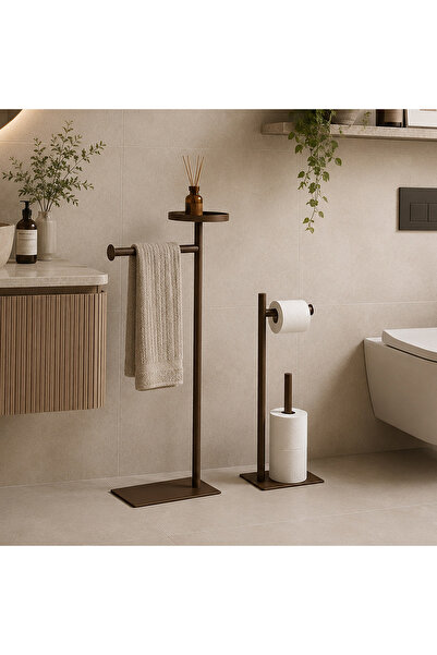 Artepera Moss 2'li Set Metal Ayaklı Tuvalet Kağıtlığı (3 Yedekli) ve Havluluk