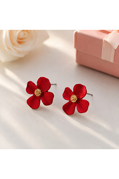 GlaMLo Accessories Small Red Flower Earrings