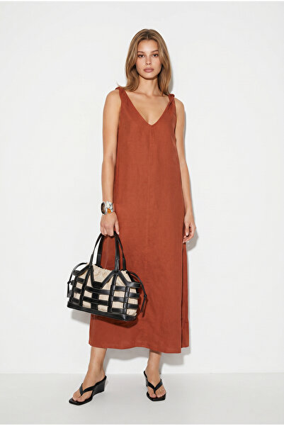 VENA Twisted Strap Linen Dress-Tile
