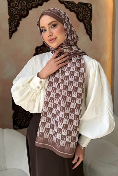 İmajButik Mink Monogram Patterned Soft Shawl