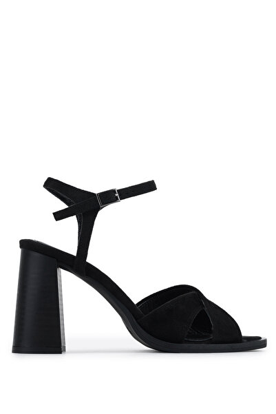 Tamer Tanca Women's Faux Leather Black Suede Heeled Shoes