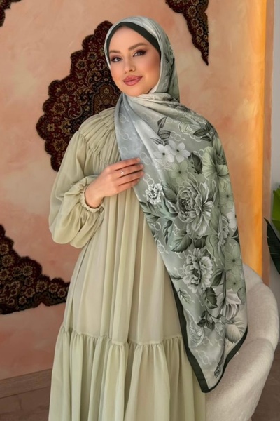 İmajButik Mint Green Floral Patterned Soft Shawl