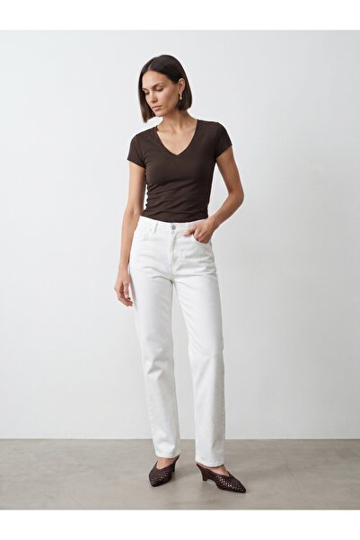 Dilvin 32799 V-Neck Top-Dark Brown