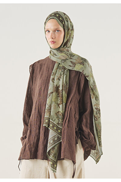 Freshscarfs Πράσινο σάλι από βισκόζη με μοτίβο Mystic Bloom