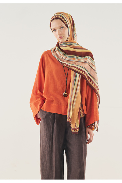 Freshscarfs Μαλακό σάλι από βισκόζη με μοτίβο Harmony σε μπορντό χρώμα