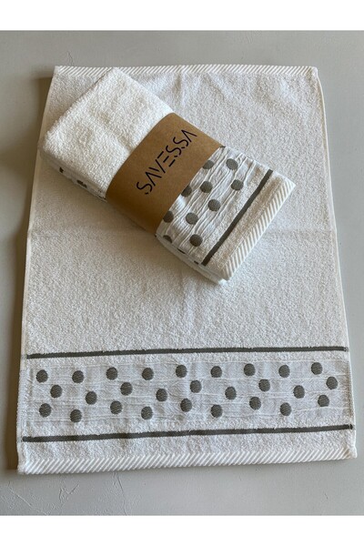 SAVESSA Pointed 4-Piece Elyüz Towel Set Khaki with Pointed Details 40X55 cm 1...