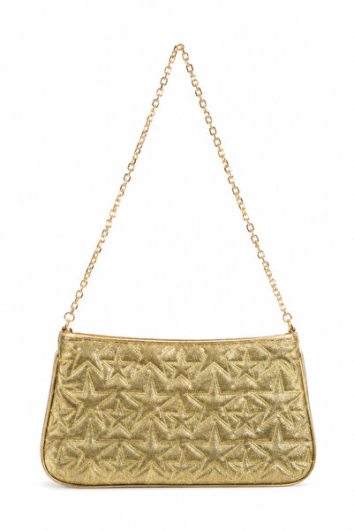 Melos Butik Women's Gold Star Embroidered Glittery Baguette Leather Hand and ...
