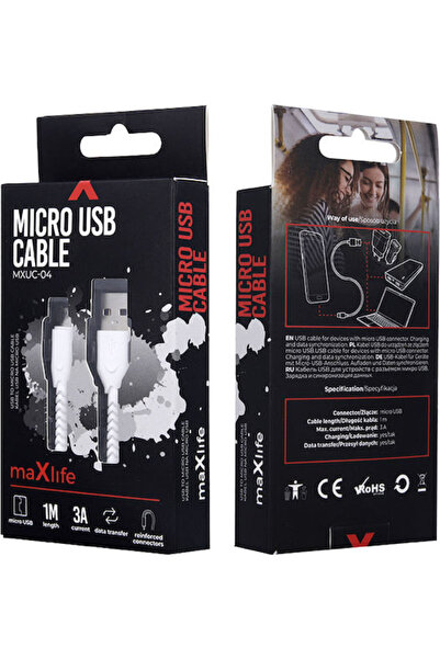 Max Life Maxlife MXU-04 1μ Πλεκτό Καλώδιο USB 2.0 σε micro USB Λευκό