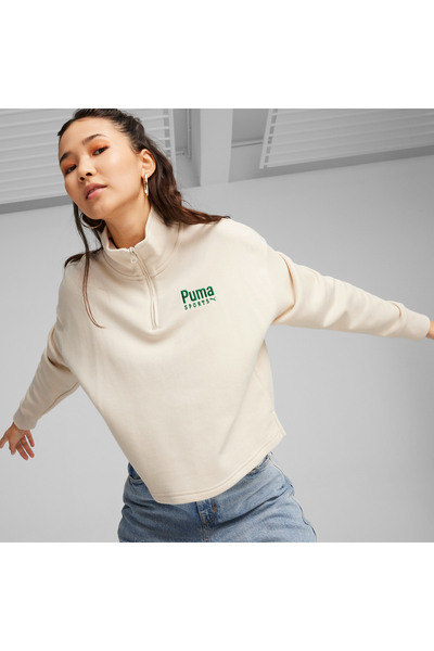 Puma Team Half Zip Crew Women's Beige Sweatshirt