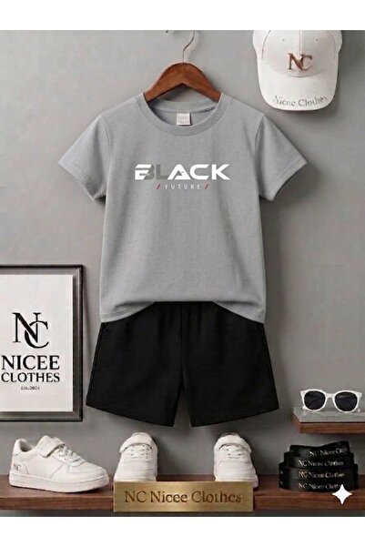 NC Nicee Clothes LETNJA DEČJA MAJICA I KRATKE HLAČE UNISEKS (BELI CRNI TISK)
