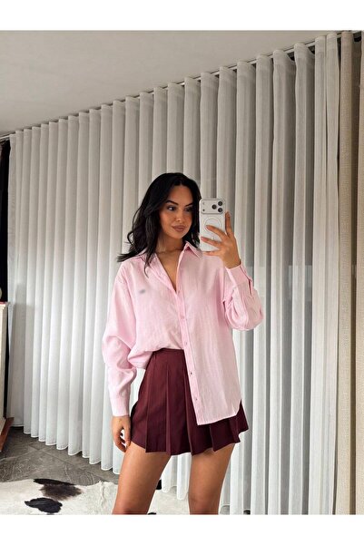 mylunessa Cămașă oversize cu broderie modal roz Lcs