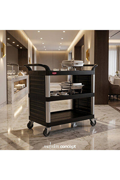 Mayden Concept Dayanıklı Kırılmaz 3 Katlı 2 Çevresi Kapalı Servis Arabası Gri...