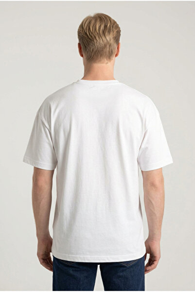 ELAFRO Men's White Oversize Modal Fabric Silky Textured Crew Neck T-Shirt