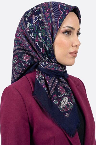 hadiora Women's Navy Blue Pink Shawl Patterned Flared Scarf