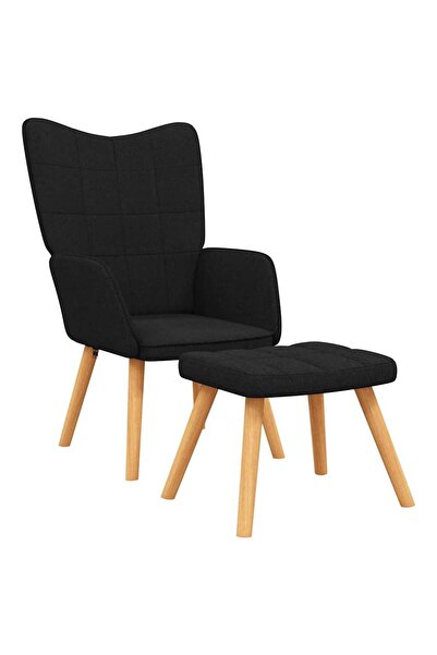 vidaxl Scaun de relaxare cu taburet, negru, textil