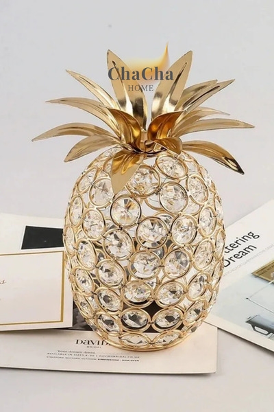 ChaCha Home Kristal Taşlı Ananas Dekoratif Obje Salon ve Konsol Aksesuarı