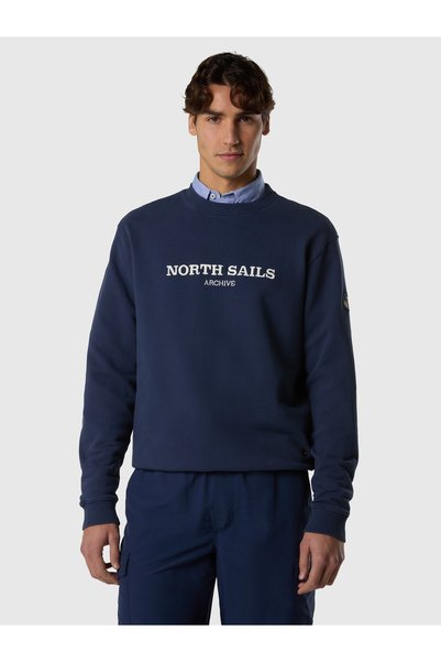 North Sails Comfort Fit Bisiklet Yaka Nakış Detaylı Erkek Pamuk Sweatshirt