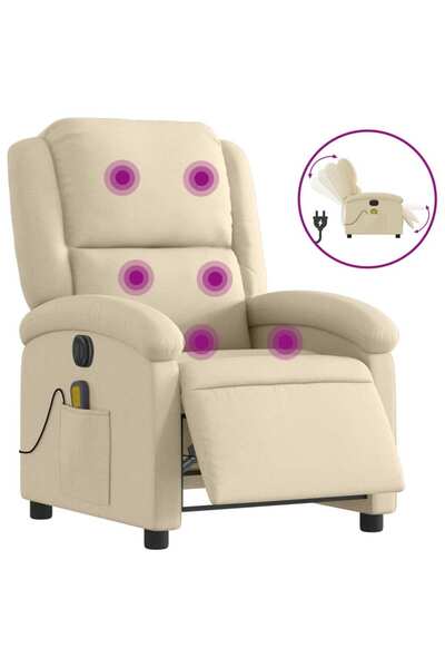 vidaxl Fotoliu electric de masaj rabatabil, crem, textil