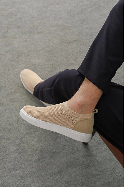 Zerenyus Zrk-106 Premium Comfortable Slip-On Laceless Knitwear Men's Shoes Beige