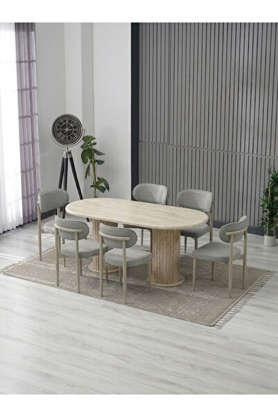 JoyMassa AURA BOHEM MASA TAKIMI 90X180 MDF MASA VE 6 ADET POLO SANDALYE