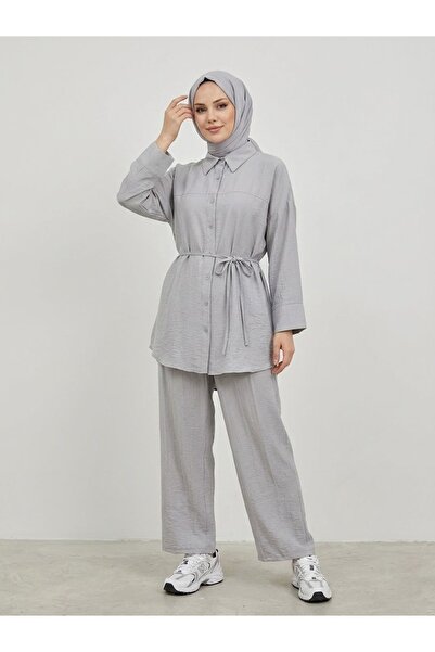Foremia Roba Detail Strawberry Suit with Trousers - Light Gray