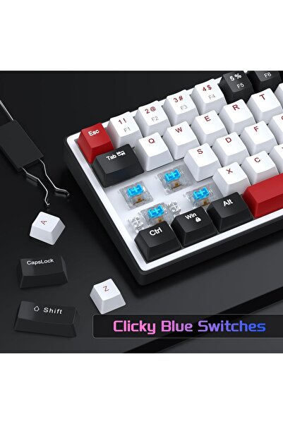 MageGee 60% Mechanical Gaming Keyboard, 68 Keys Compact Blue LED Backlit Gaming Keyboards, SKY68 Wired Ergonomic Mini Office Keyboard for Windows PC Gamer (Blue Switch, Black & White)