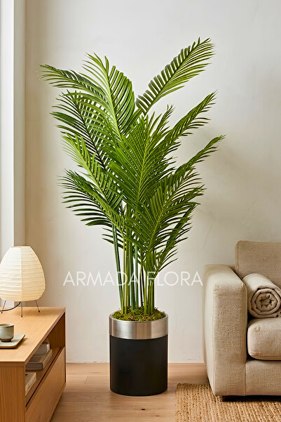 Armada Flora Yapay Areka Palmiyesi Metal Siyah Saksılı