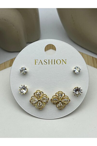 BİJU YILMAZ 26Vipkp113 -Golden Clover cm Steel Earring Set