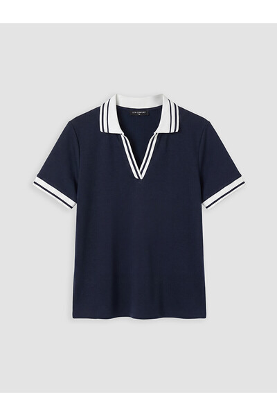LC Waikiki Nevavm Women's Soft Touch T-Shirt with Polo Collar and Stripes