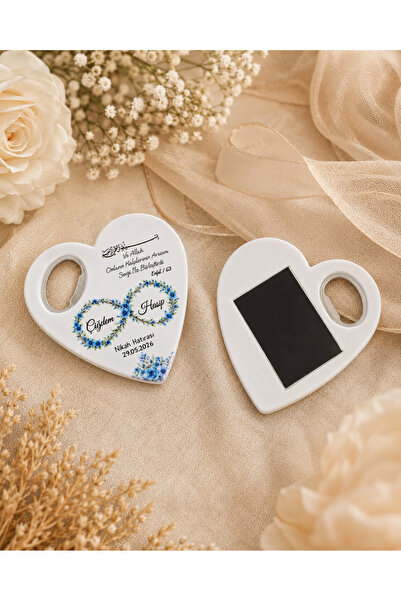 Deryalar Dijital 20 Adet Kişiye Özel Baskılı Kalp Şişe Açacaklı Magnet Nikah ...