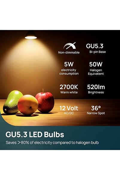 Linkind Becuri LED GU5.3 MR16 12V, 5W (echivalent 50W), Alb cald 2700K, 520LM, 36 °   Angle, Pachet de 10