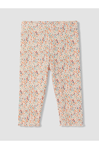 LC Waikiki Peak New Season Floral Patterned Ribbed Girls' 3/4 Length Leggings