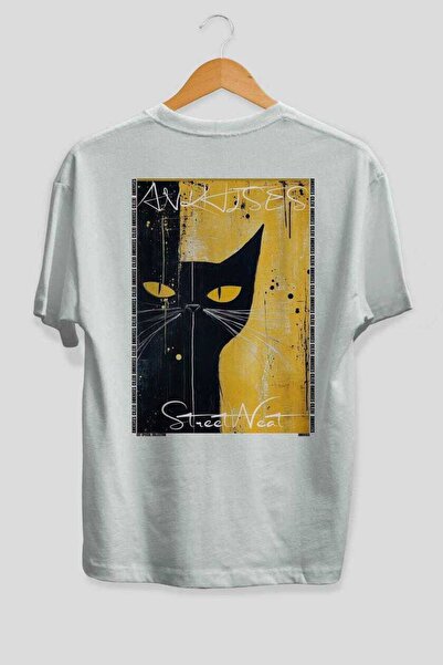 Ankhises For the Love of Cats 73 Cats Printed White Oversize T-Shirt 100% Cot...