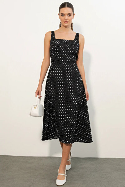 Şeker Portakalım Women's Strappy Polka Dot Black Dress
