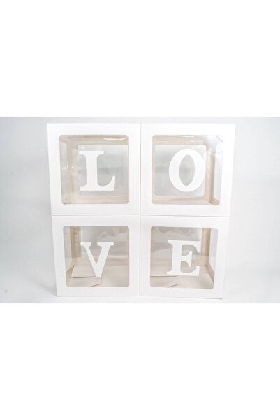 OEM Accesorii Party: Cutii Cub Transparent Love Alb 4/Set