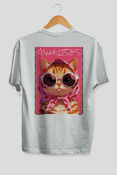 Ankhises For the Love of Cats 3 Cats Printed White Oversize T-Shirt 100% Cott...