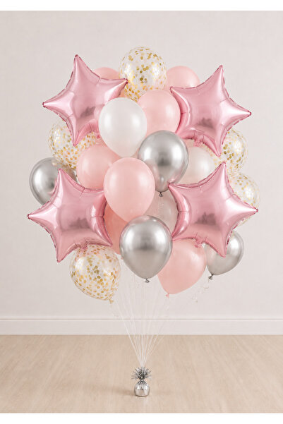 Balonsan Pink Star White Themed Balloon Bundle 20 Pieces
