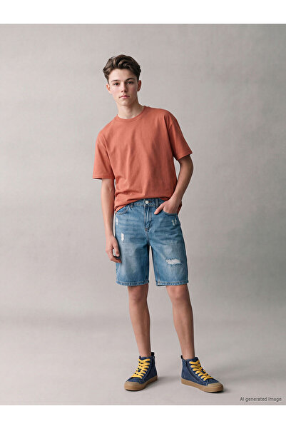 LC Waikiki Nevavm Boys' Jean Shorts with Ripped Detail