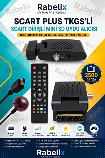 Rabelix Online Marketing Scart Plus TKGS'li Mini SD Uydu Alıcısı Scart Girişl...