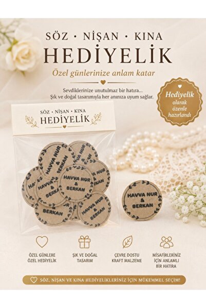 MİRAY FLOWERS HEDİYELİK 210 Adet Yuvarlak Kraft Kağıt İsim Etiketi söz kına d...