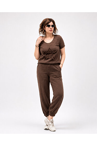 duygu altıntaş Starry T-Shirt & Pleated Trousers Set – Comfortable Fit, Casua...