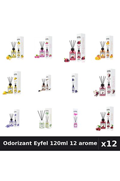 Eyfel Set 12 Odorizant Cameră Betișoare 120ml - 12 Arome Asortate, Parfum Intens