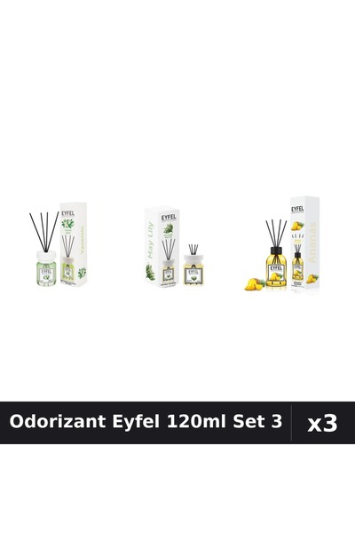 Eyfel Set 3 Odorizant Camera Betisoare 120ml - Iasomie, Lacramioare, Ananas
