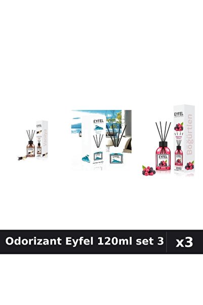 Eyfel Set 3 Odorizant Camera cu Betisoare 120ml - Vanilie, Ocean, Fructe Pădure