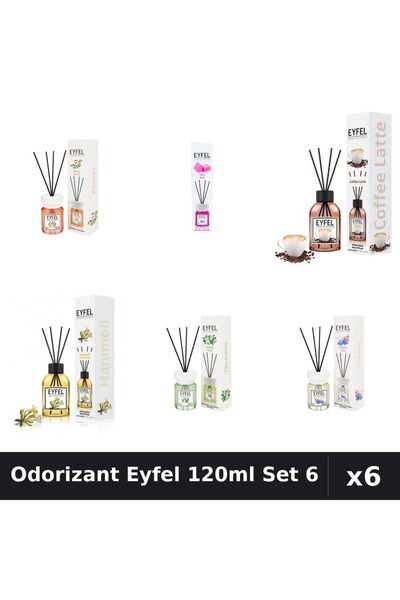Eyfel Set 6 Odorizante Camera Betisoare 120ml - Acacia, Bubble Gum, Cafea, Ia...
