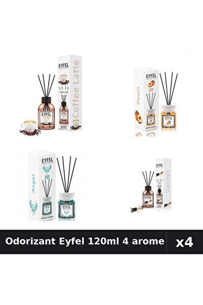 Eyfel Set 4 Odorizant Camera Betisoare 120ml - Angel, Cafea, Piersica, Vanilie