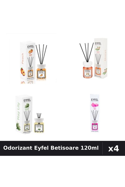 Eyfel Set 4 Odorizant Cameră Betisoare 120ml - Piersică, Acacia, Lacră...