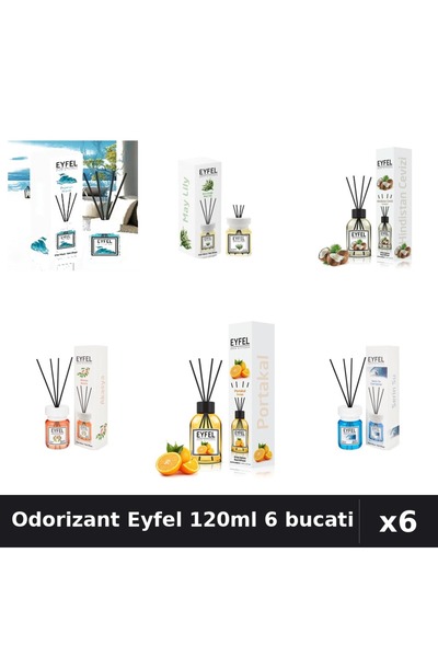 Eyfel Set 6 Odorizante Cameră Betisoare - 6 Arome Asortate, 120ml Parfum