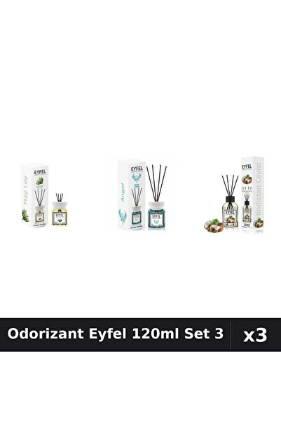 Eyfel Set 3 Odorizant Camera Betișoare 120ml - Angel, Lacramioare, Nucă de Cocos